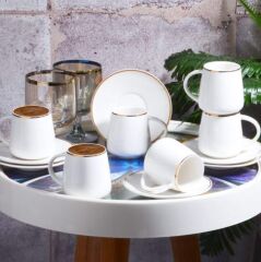 NEW BONE CHINA 6 LI KAHVE FINCAN SETI YILDIZLI
