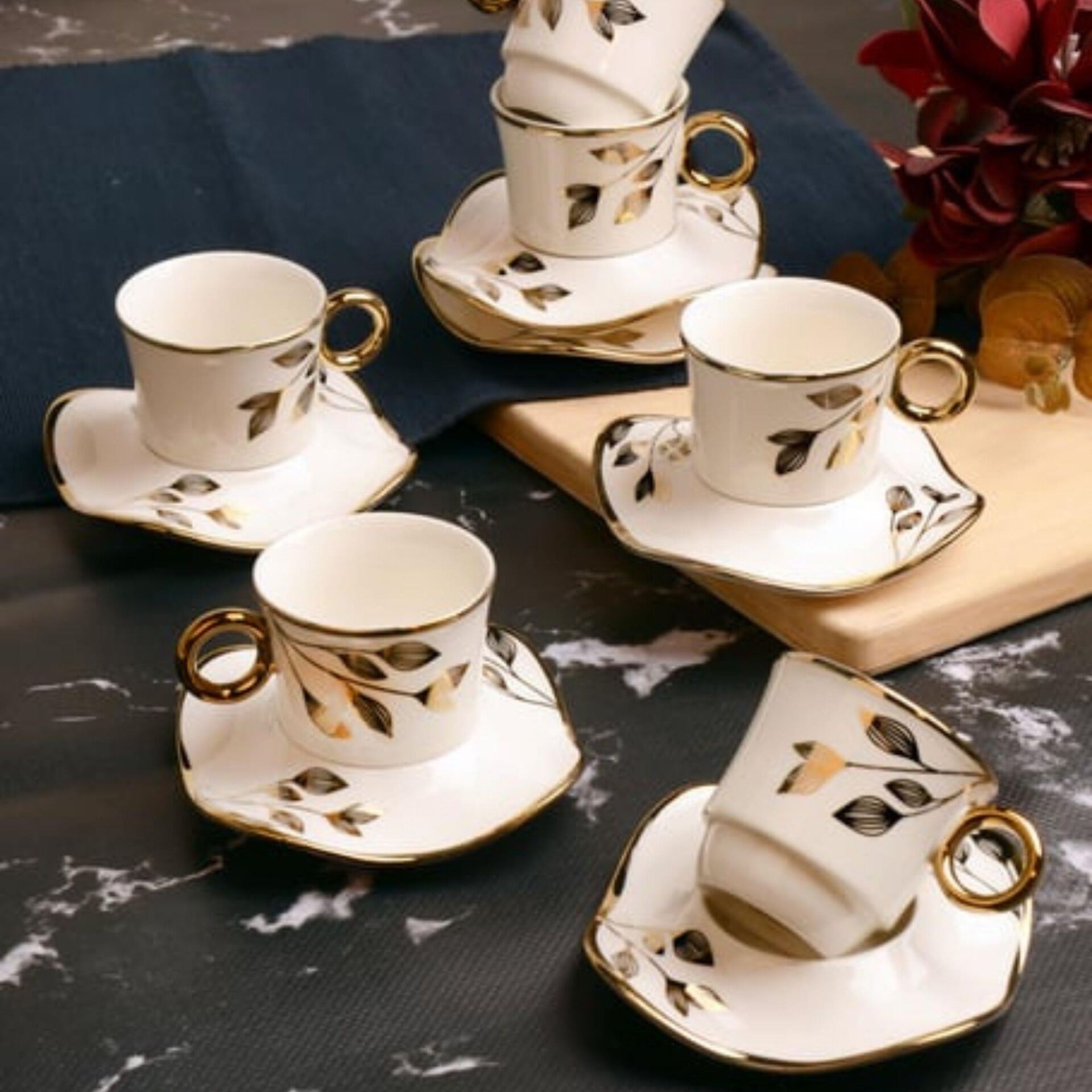 Pacı Lily Semazen Yaldızlı Kahve Fincan Seti 6'lı