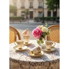 Paçi Ayaklı Kabartmalı Yaldızlı 6'lı Kahve Fincanı