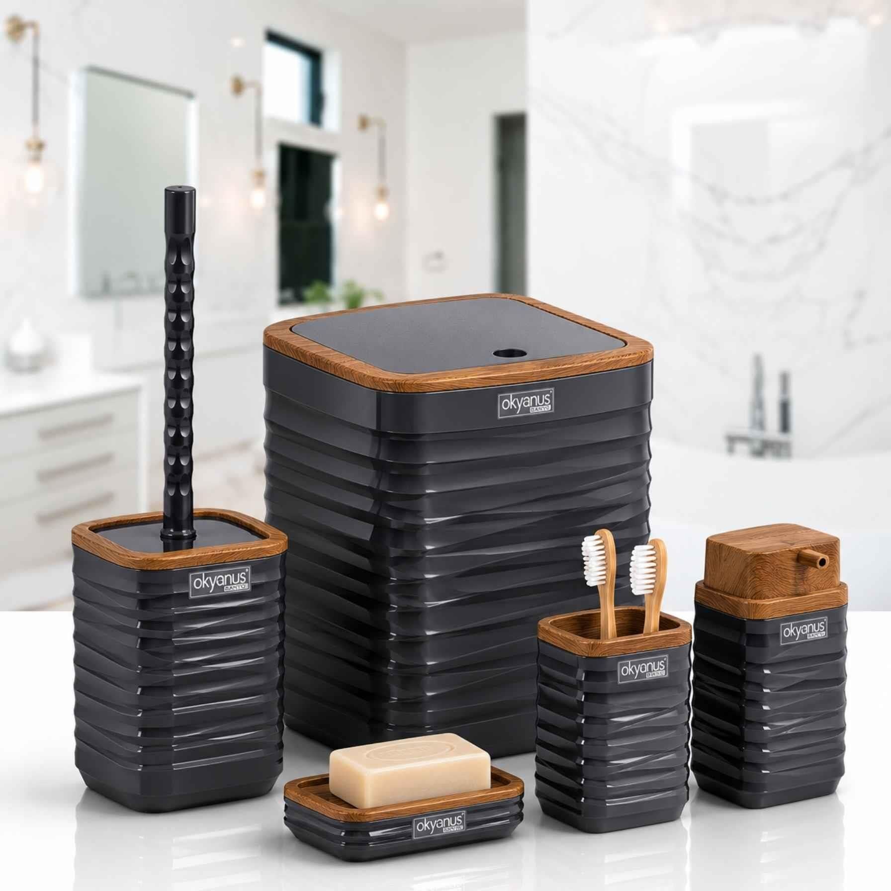 Luna Kare 5'li Banyo Seti Antrasit Ahşap LUN-04(440-3A)