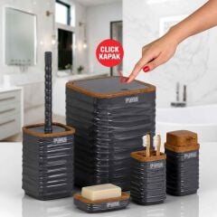 Luna Kare 5'li Banyo Seti Antrasit Ahşap LUN-04(440-3A)