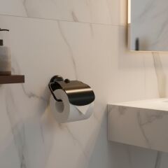 Öztaç 203/DSMY Dil Kapaklı Tuvalet Kağıtlığı Siyah Mat Yapışkanlı