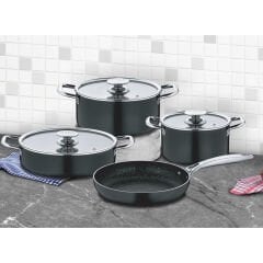 7 Parça Retro Siyah Granit Tencere Takımı