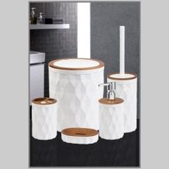 5'li Banyo Seti Ahşap/Beyaz (Silikon Fırça)