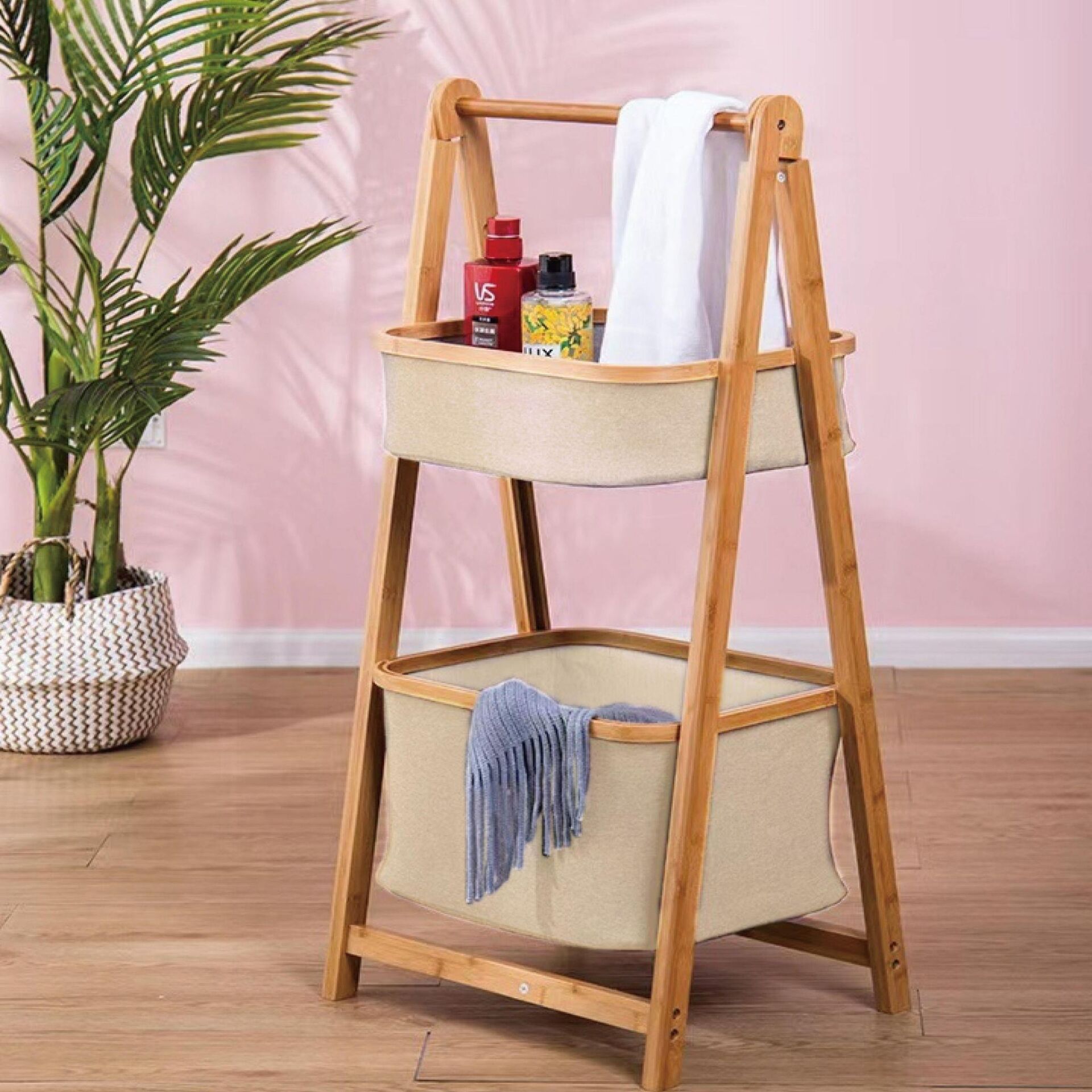 Paçi Bambu Krem Sepetli Organizer