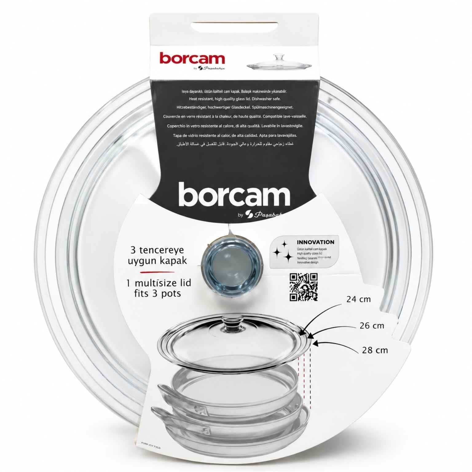 Paşabahçe Borcam 590280 Çok Amaçlı Cam Tencere Kapağı 24-26-28 cm