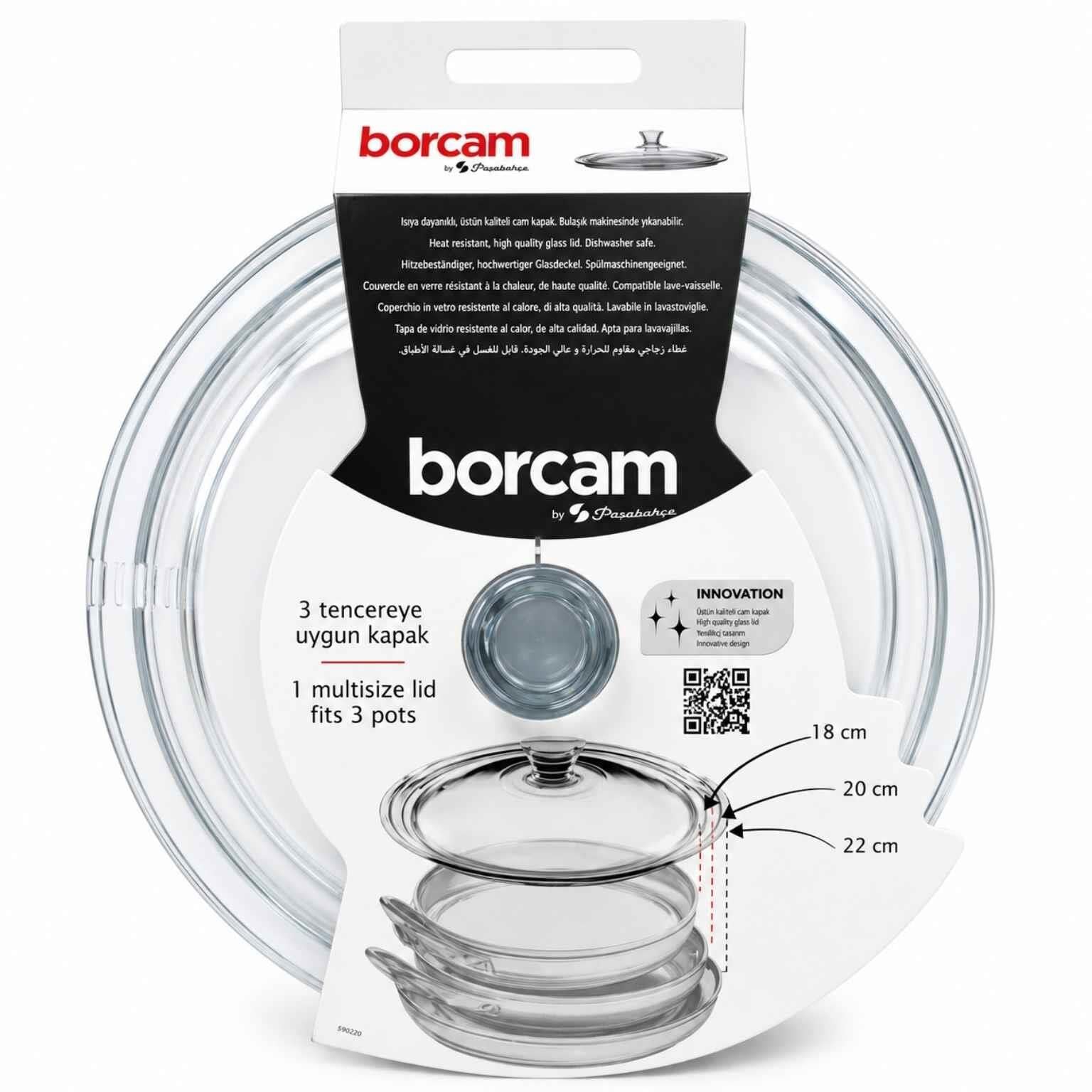 Paşabahçe Borcam 590220 Çok Amaçlı Cam Tencere Kapağı 18-20-22 cm