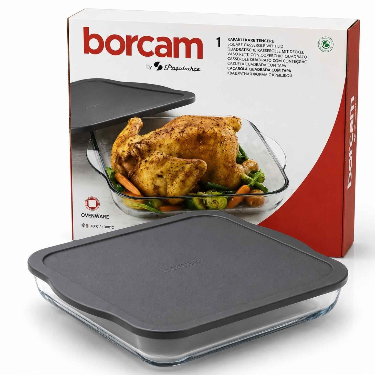 Paşabahçe 59024 Borcam Gri Kapaklı Fırın Tepsisi 28x28 cm