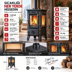 Çalışkan 304 3D Mini Şömine Soba