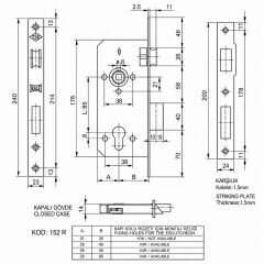 Kale 152/R 40 mm Standart Silindirli Gömme Kapı Kilidi Rozet Delikli Daire
