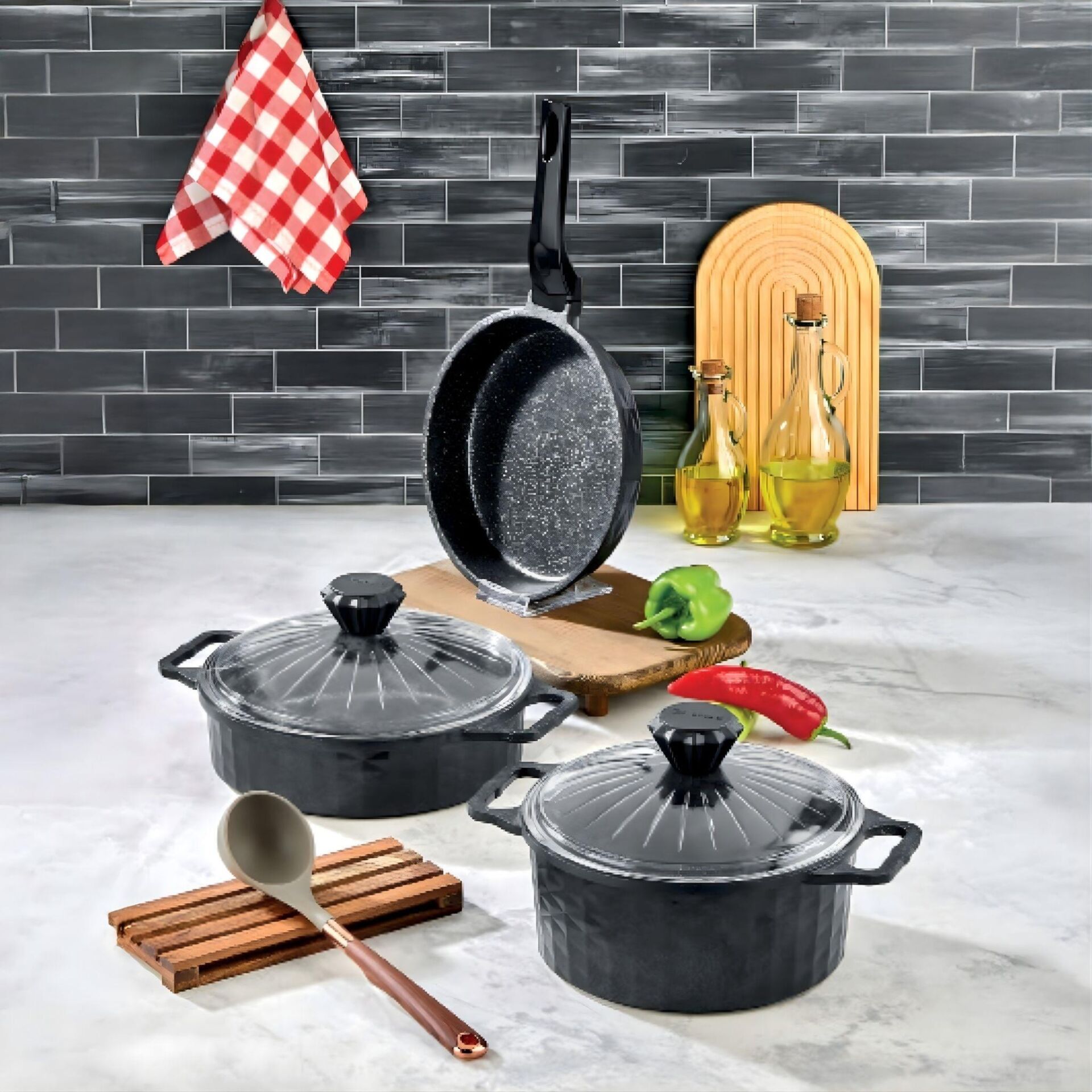 Crystal Granit Döküm Tencere Seti 5 Parça