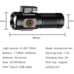 Powerdex PD-7007 Şarjlı LED El Feneri 15W Mıknatıslı