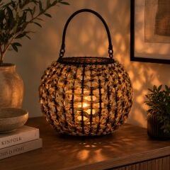 28 cm Siyah Yuvarlak Örme Rattan Fener
