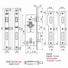Kale 149-R WC İç Kapı Gömme Kilidi 45 mm Nikel