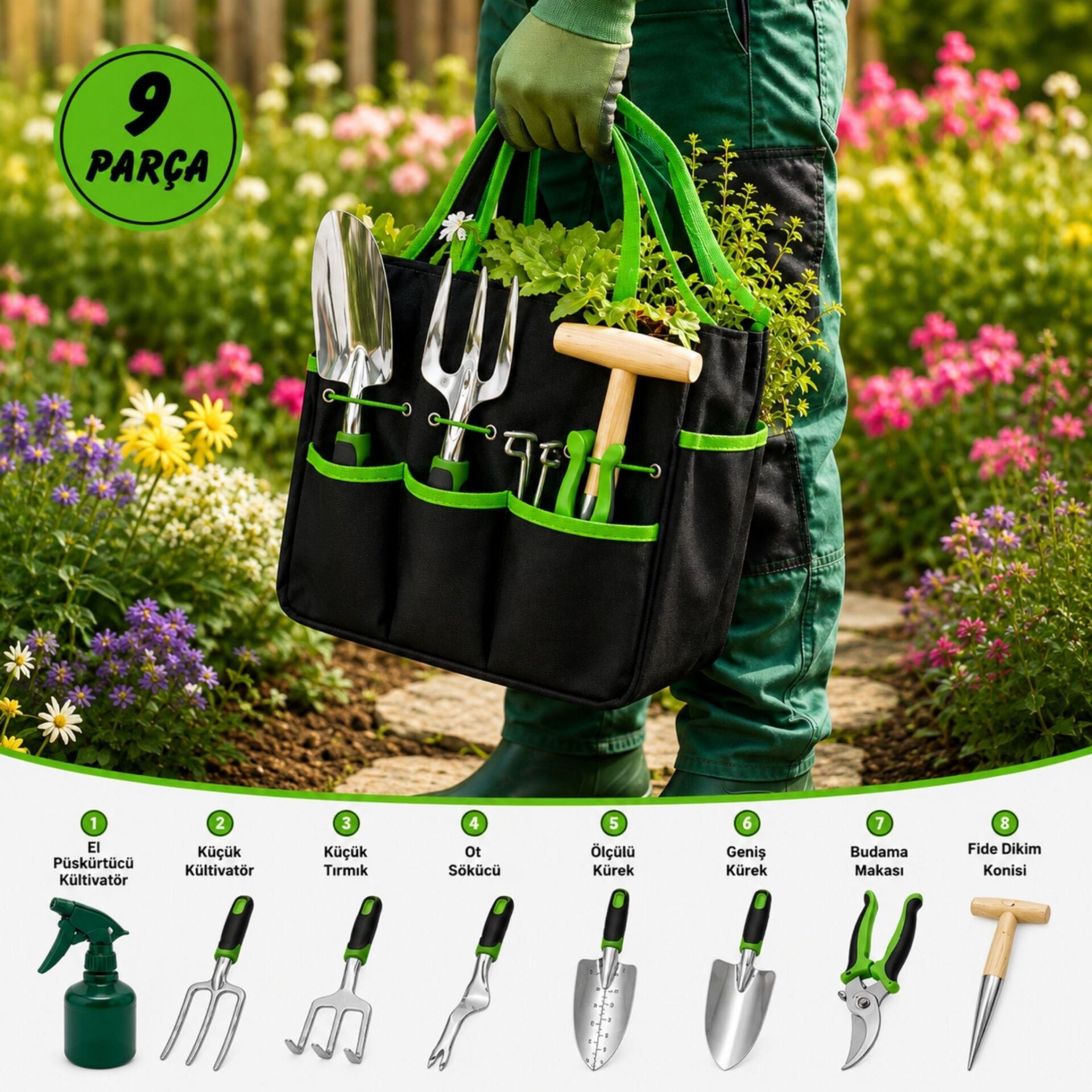 Ebax 9 Lu Çantalı Bahçe Seti