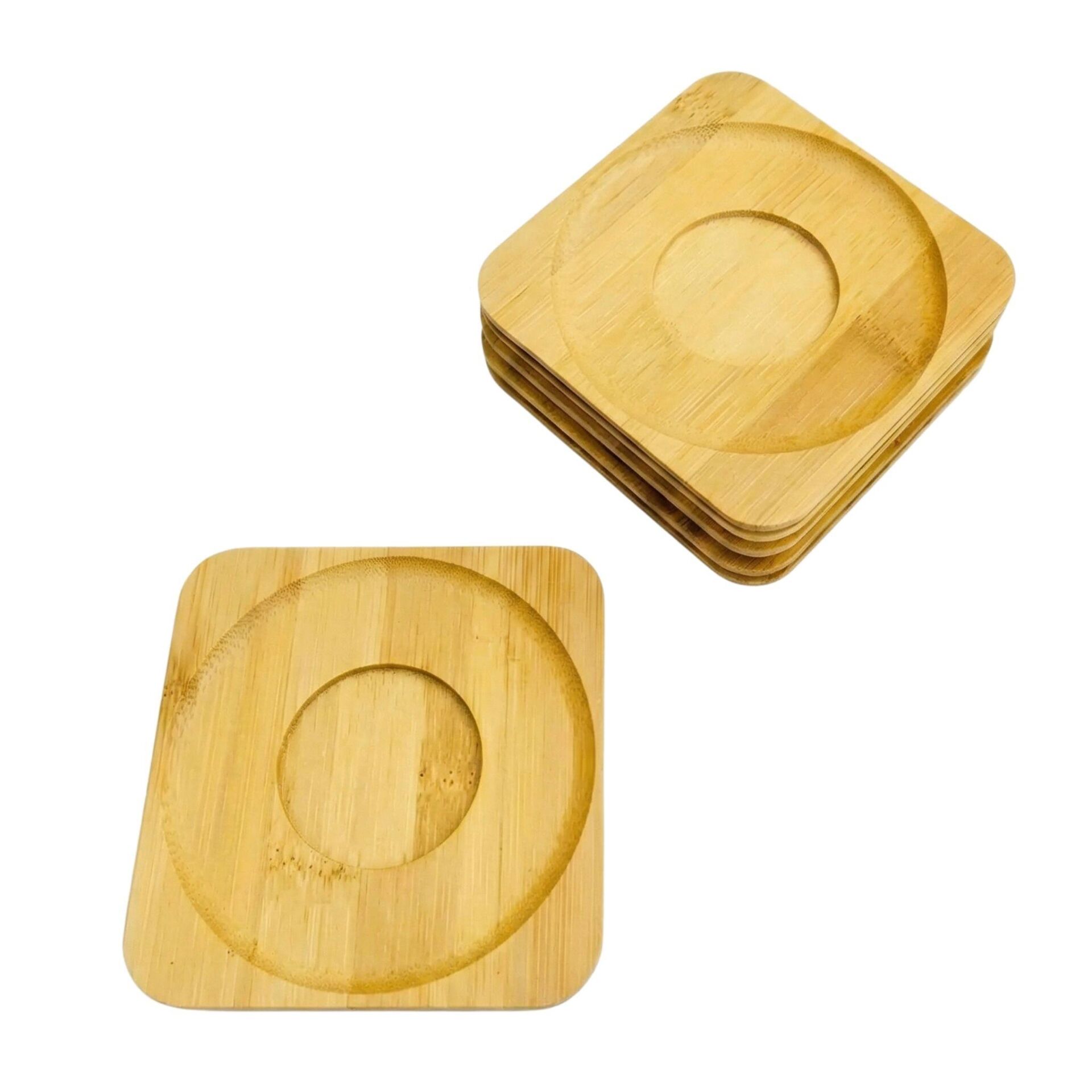 Balsa Bambu 6lı Kare Çay Tabağı