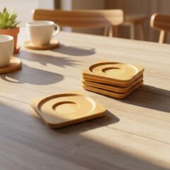 Balsa Bambu 6lı Kare Çay Tabağı